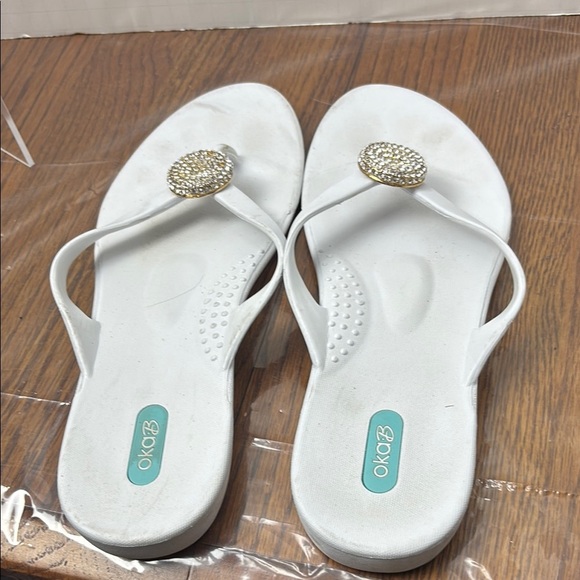 Okabashi White Sandals with Rhinestone Embellishment - Picture 4 of 6